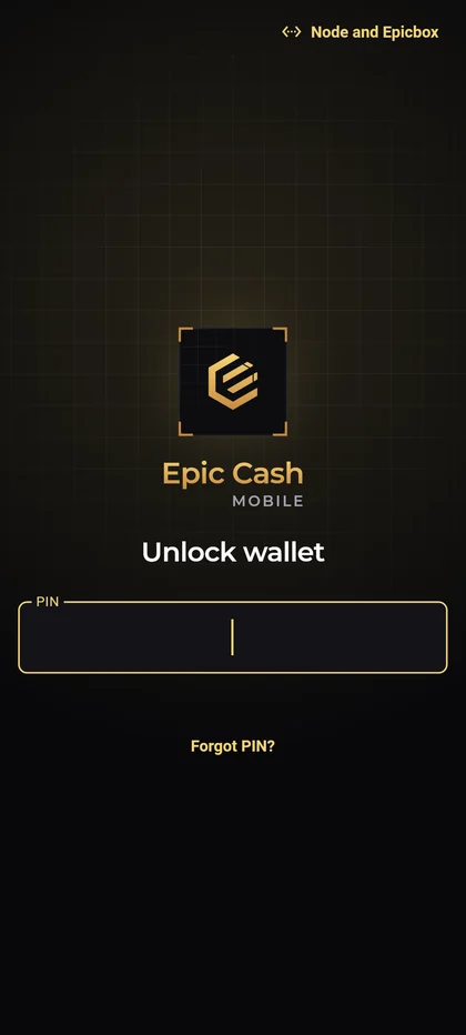 Epic Cash Mobile, Unlock wallet: the mark, the PIN field and Forgot PIN?